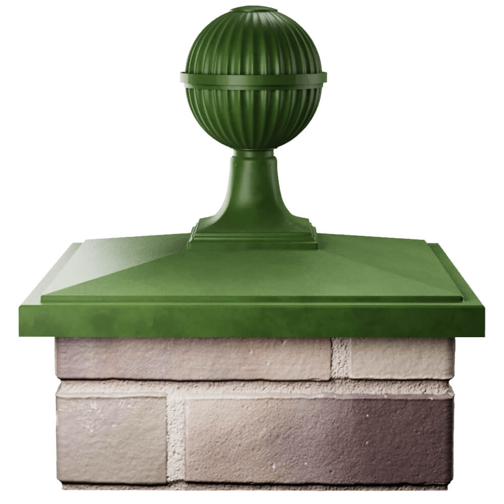 Колпак Zking БонаМоно Зеленый с шаром на столб 1.5х1.5 кирпича (385х385, 400х400мм) в сборе в Лобне фото