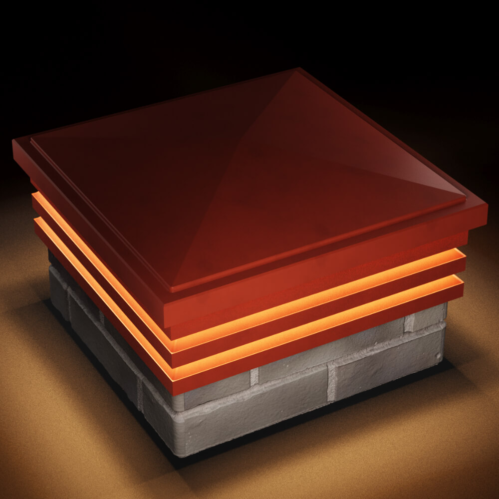 Колпак Zking Бона ХайТек Красный на столб 1.5х1.5 кирпича (385х385мм) с подсветкой в Лобне фото