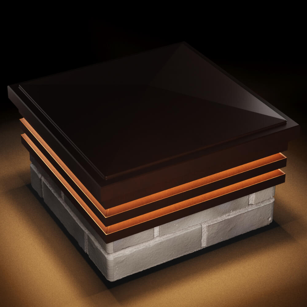 Колпак Zking Бона ХайТек Коричневый на столб 1.5х1.5 кирпича (385х385мм) с подсветкой в Лобне фото