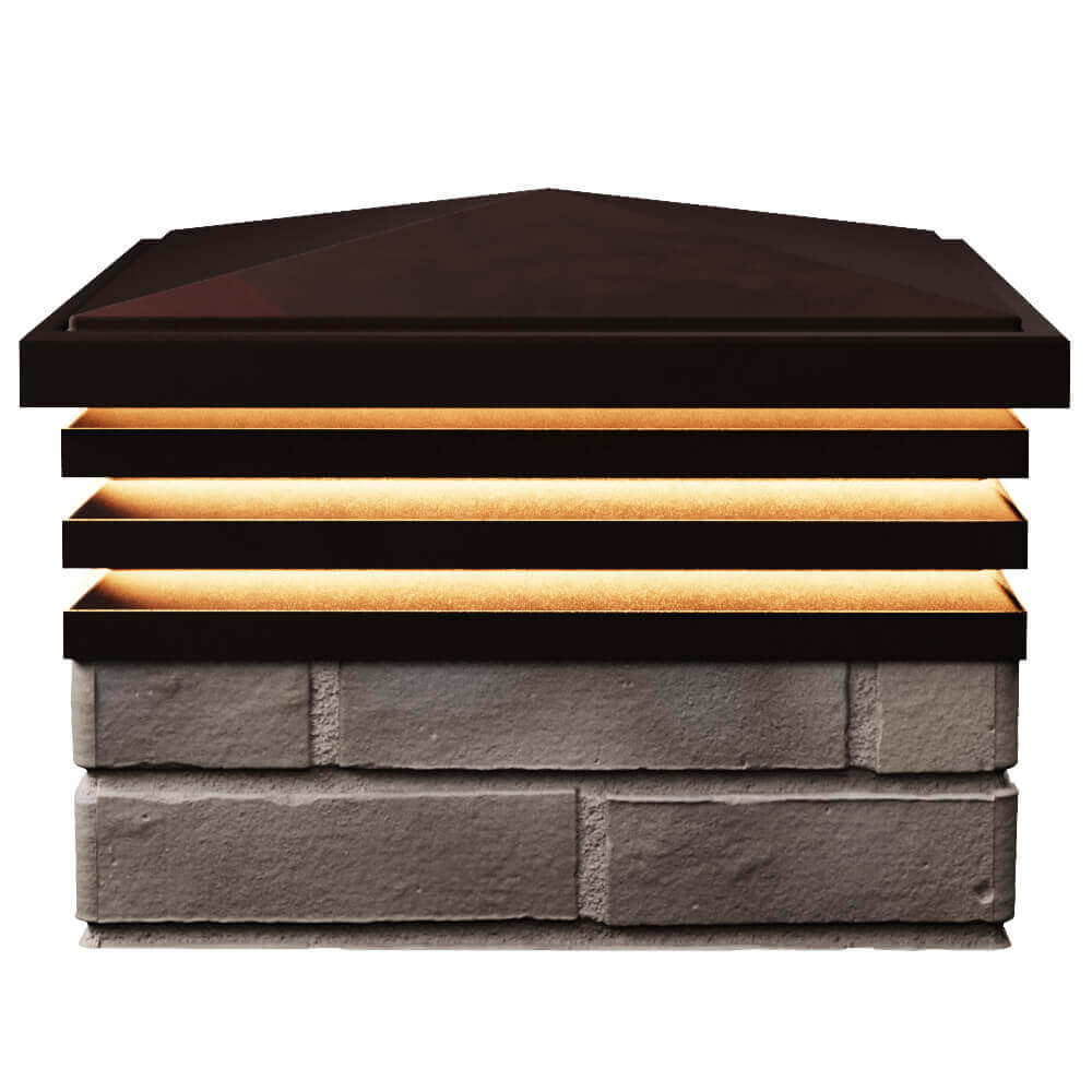 Колпак Zking Бона ХайТек Коричневый на столб 1.5х1.5 кирпича (385х385мм) с подсветкой в Лобне фото